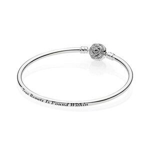 PANDORA Rose Clasp Bangle "True Beauty Is Found Within" Disney Bracelet 6.7